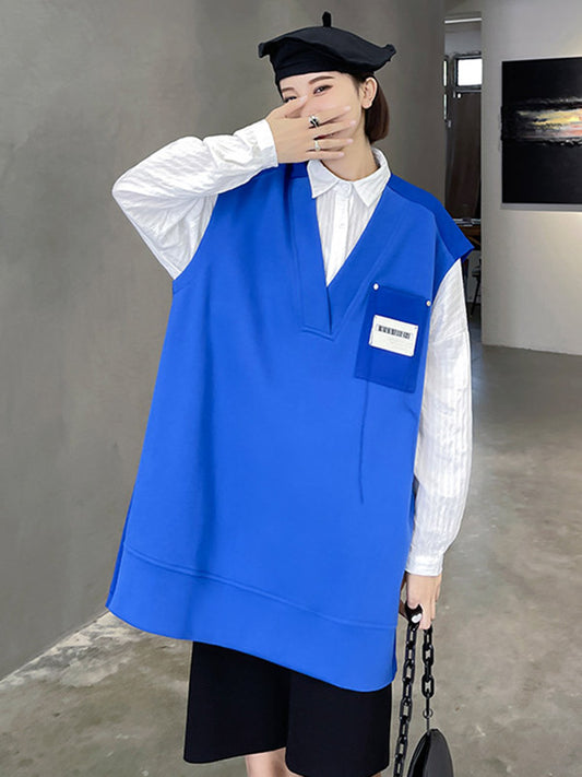 Simple Asymmetric V-Neck Sleeveless Vest Outerwear