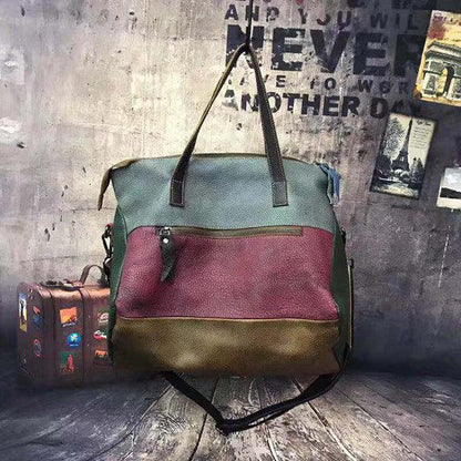 Genuine Leather Cowhide Retro Handmade Stitching Bag