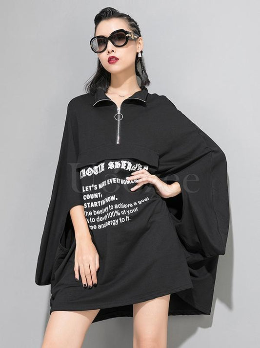 Loose Letter Printed Batwing Sleeves Cropped Cloak