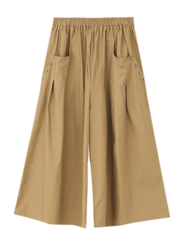 Casual Solid Color Column Wide Leg Culotte
