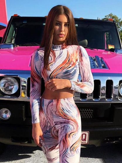 Mock Neck Long Sleeve Tees And Leggings Suits