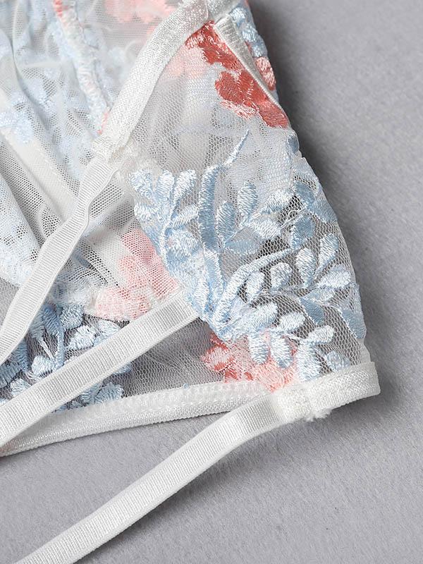 Embroidered See-Through Split Lingerie