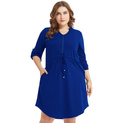 Plus Size Drawstring Solid Color Dress