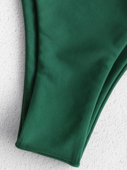 One Shoulder Plain Hollow Bikini Set