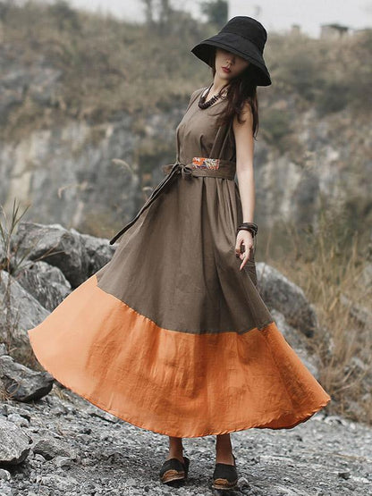Literary Split-joint Long Dress