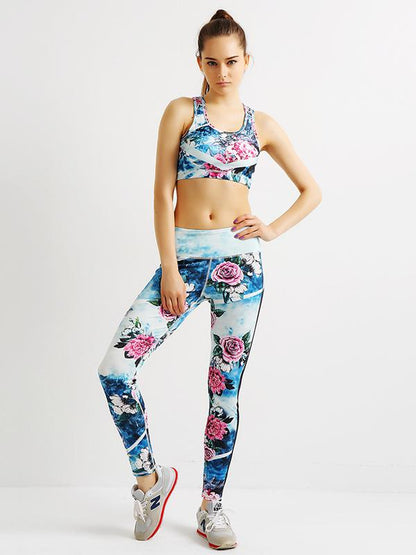 Yoga Floral Bra And Legging Suits