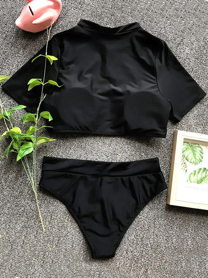 Sports Zippers Split Type Tankini Swimsuit