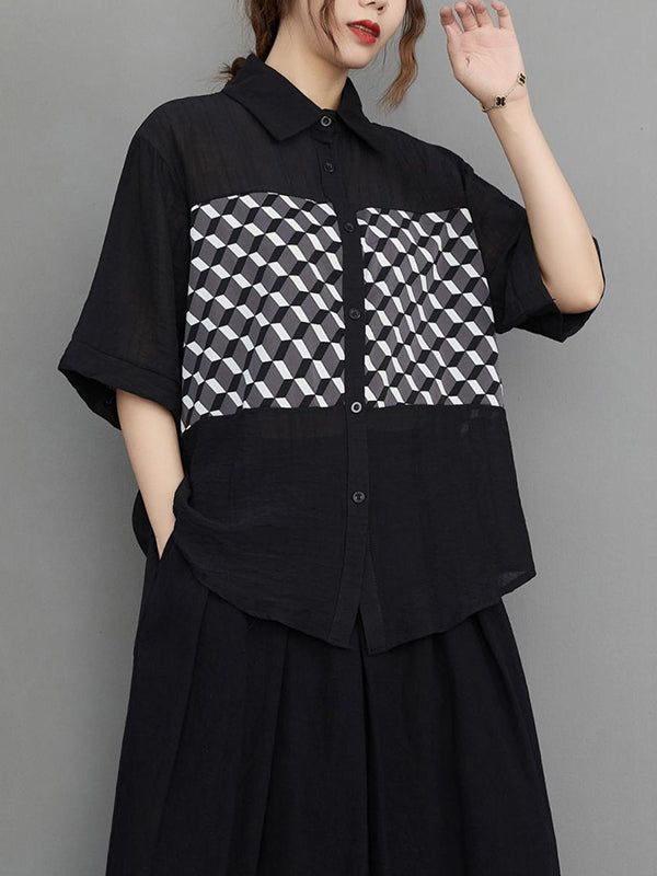 Original Contrast Color Printed Blouse