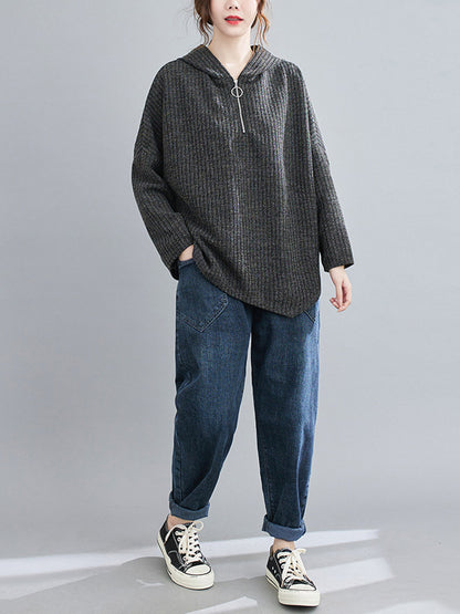 Urban Solid Color Knitting Batwing Sleeves Hoodies Top