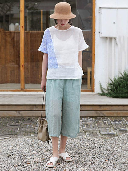 Casual Retro Frog Wide Leg Cropped Trousers