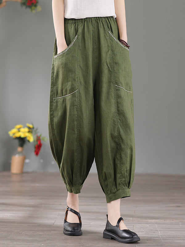 Simple Solid Color Elasticity Waist Harem Pants