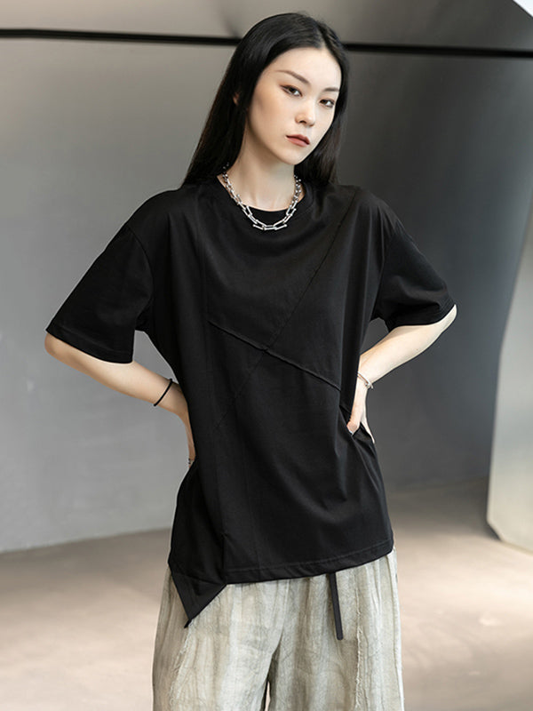 Stylish Round-Neck Irregularity Short Sleeve T-Shirt Tops