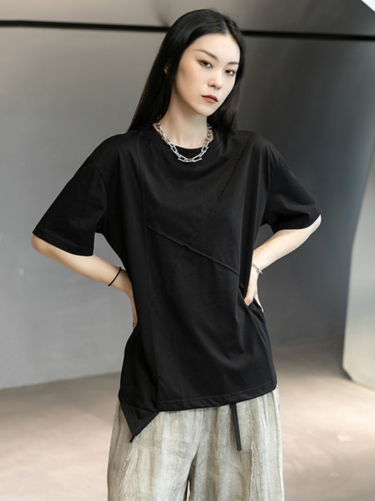 Stylish Round-Neck Irregularity Short Sleeve T-Shirt Tops