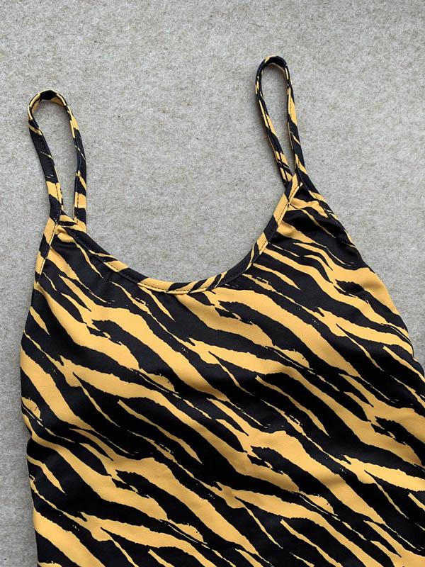 Tiger-Print Bandage One-Piece Swimwear