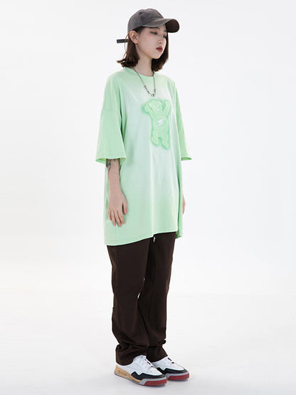 Vintage Round-Neck Bear Print Loose T-Shirts Tops