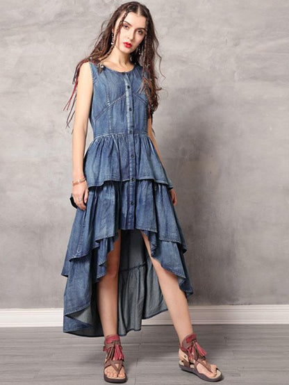 2019 Summer New Vintage Asymmetric Falbala Dress