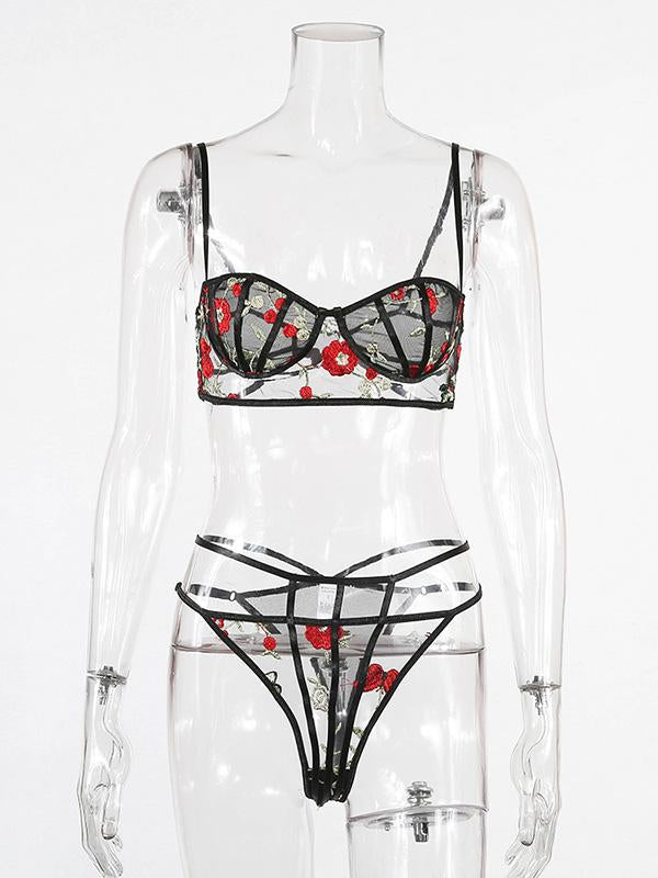 Embroidered See-Through Split Lingerie
