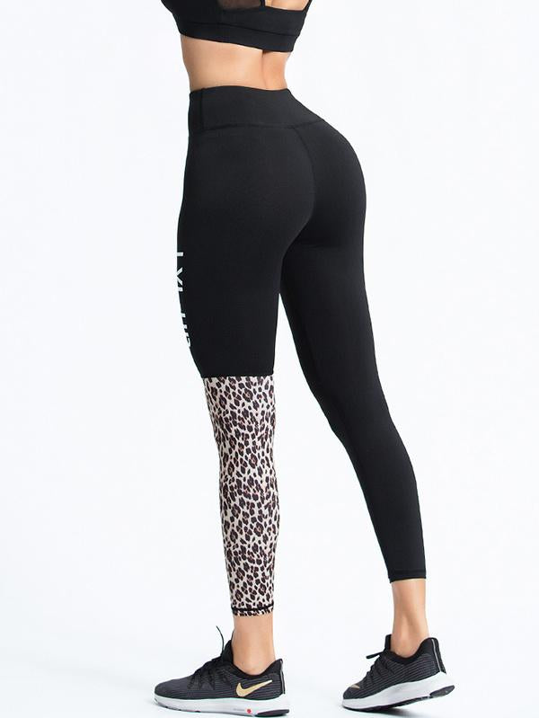 Wrap Contract Color Leopard Printed Letters Yoga Bottoms