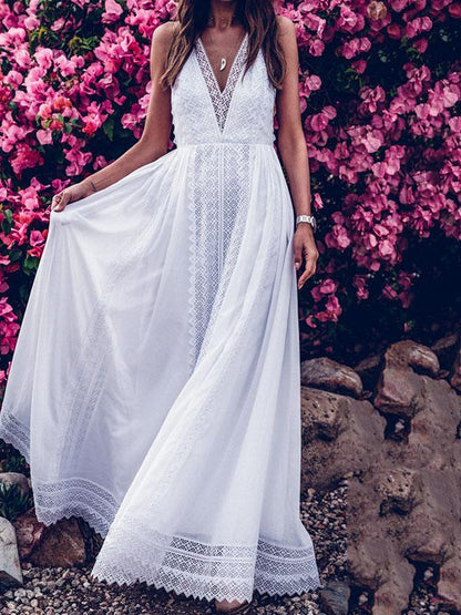 Lace Split-joint Backless Evening Dress