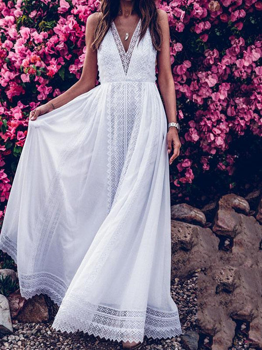 Lace Split-joint Backless Evening Dress