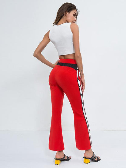 Split Patchwork Flared High Waist Trousers
