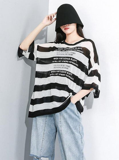 Striped See-through Sun-protection T-shirt