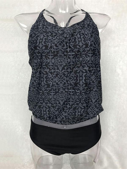 Plus Size Printed Spaghetti-neck Tankini Swimsuit