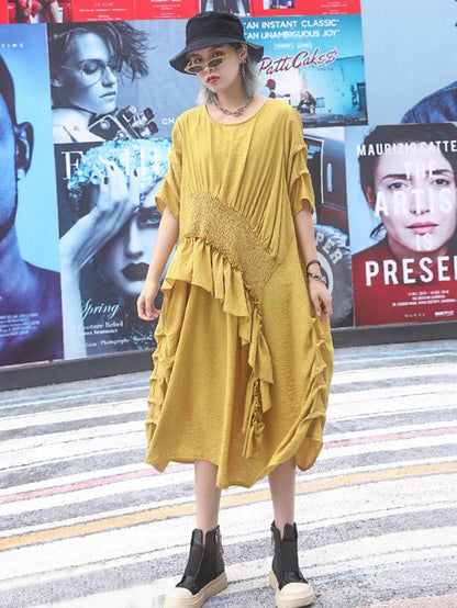 Loose Irregular Falbala Split-joint Long Dress
