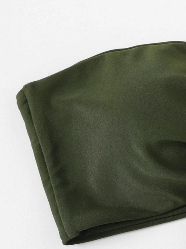 Solid Color Knotted Strapless Split Bikini Swimsuit