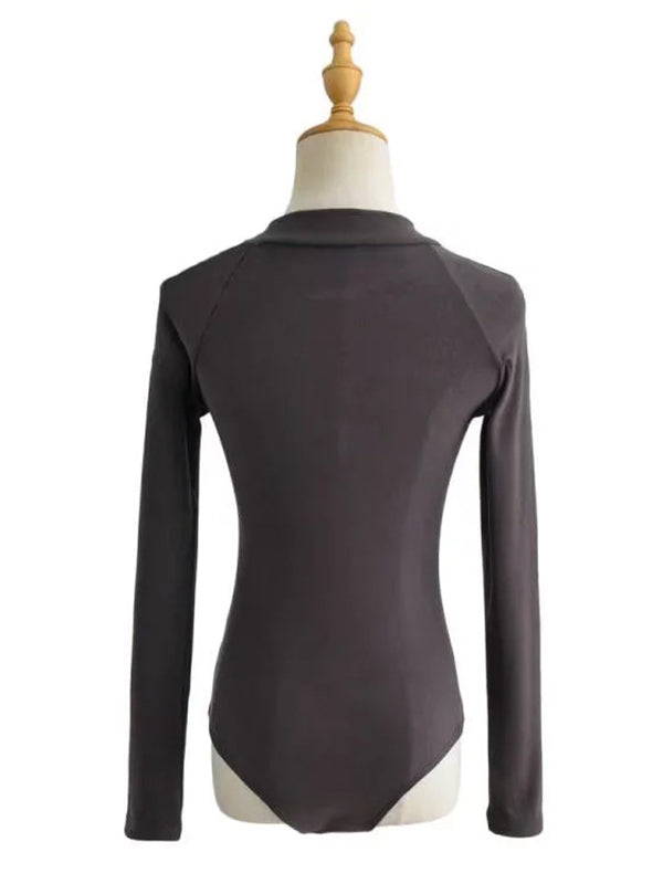 Solid Color High-Neck Long Sleeves Bodysuits