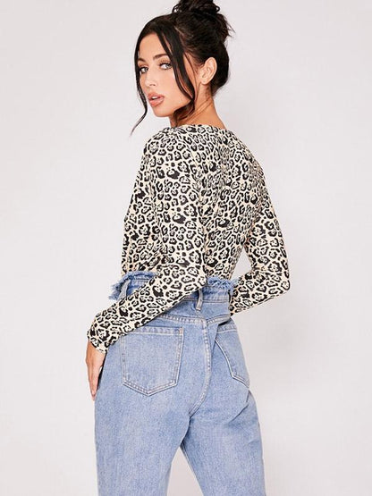 Fashion Deep V-neck Leopard Jumpsuits