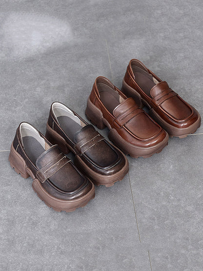 Vintage Cow Leather Low-Top Platform Loafers