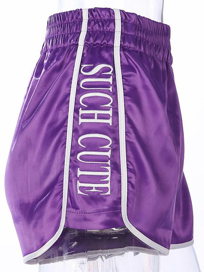 Contrast Trim Letter Printed Shorts