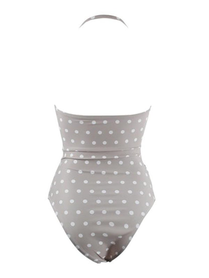Spotted&Plain Bow-embellished One-piece Swimsuit