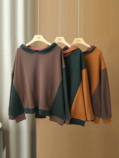 Casual Split-Joint Contrast Color Batwing Sleeve Hoodies