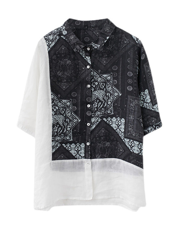 Original Asymmetric Split-Joint Short Sleeves Lapel Blouse Tops