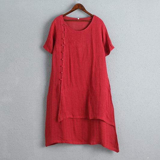 Chinese Style Women Short Sleeve Red Dress