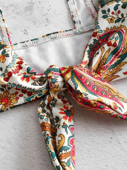 Floral Retro Knot Front Bikini Swimsuit