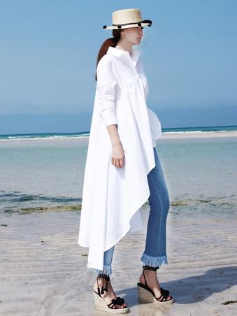 Fashion White Asymmetric Shirt Dress