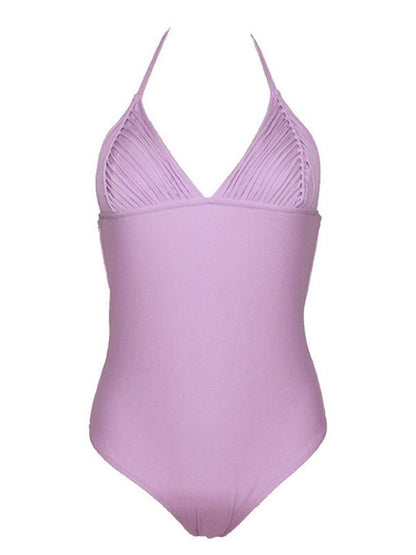 Lace-up Plain One-piece Swimsuit