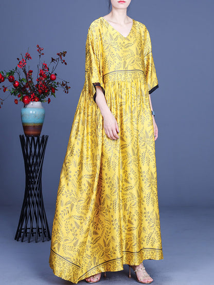 Original Floral V-Neck Half Sleeve Maxi Dress