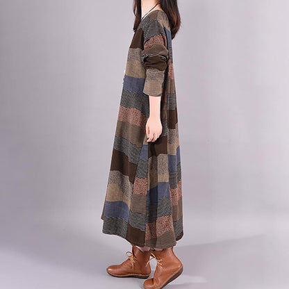 Buykud Wavy Colorful Stripes Retro Elegant Loose Dress