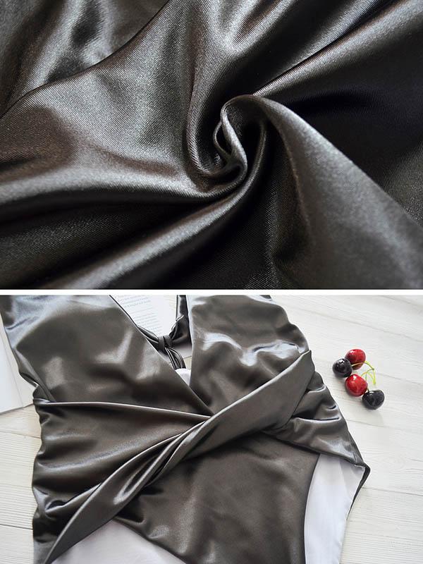 Wet Look Gathered Split Bikini Swimsuit