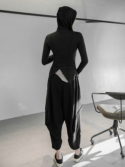 Simple Solid Color Hooded Long Sleeves Zipper Outerwear
