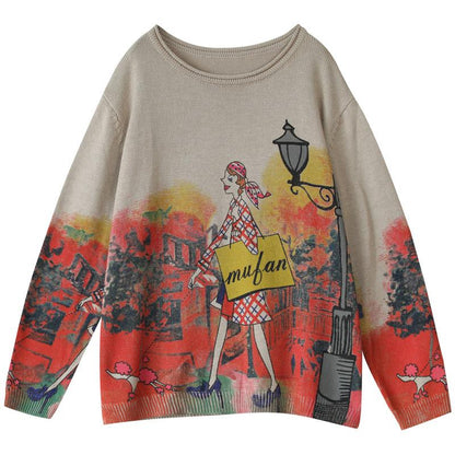Buykud Simple Natural Comfortable Print Knitted Shirt