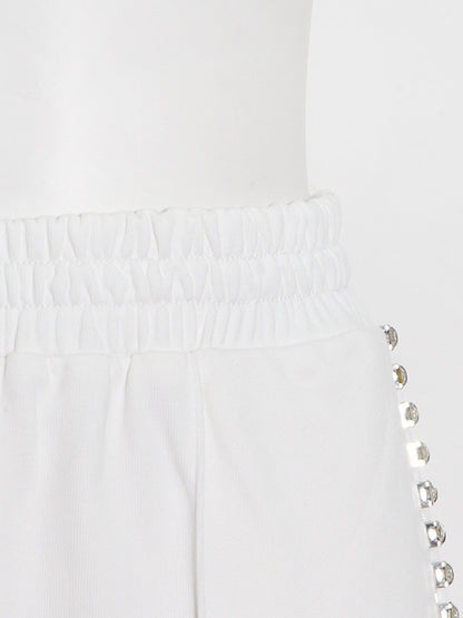 Simple Wide Leg Diamond Encrusted Pants