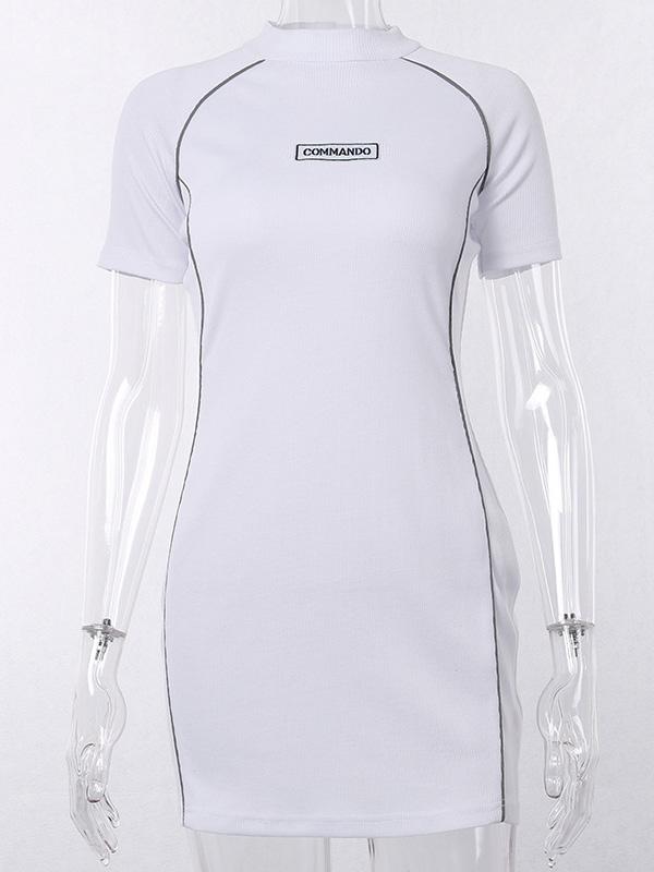 Mock Neck Letter Printed Mini Dress