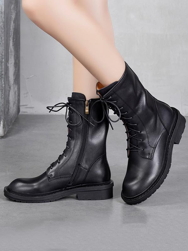 Leisure Fashion Mid Heel Leather Mid Calf Boots
