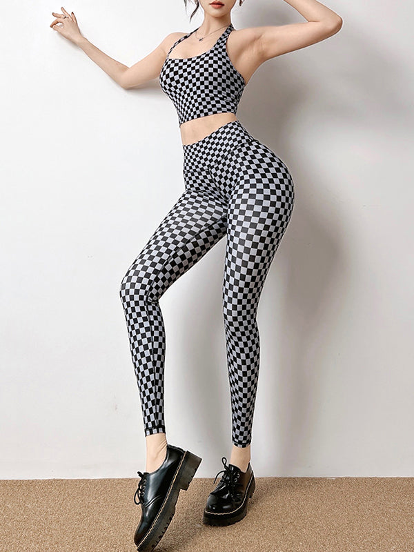Checkerboard Print High Waisted Leggings