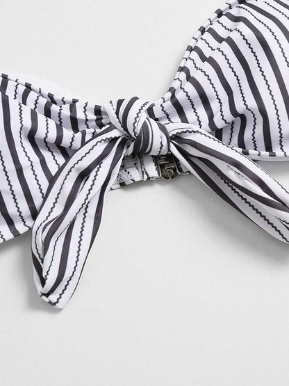 Striped-Print Knotted Split Bikini Swimsuit